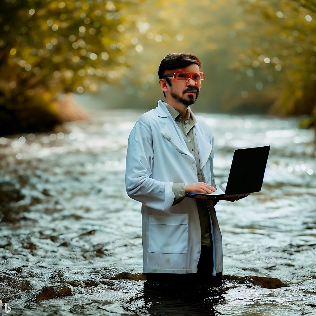 Scientist in river